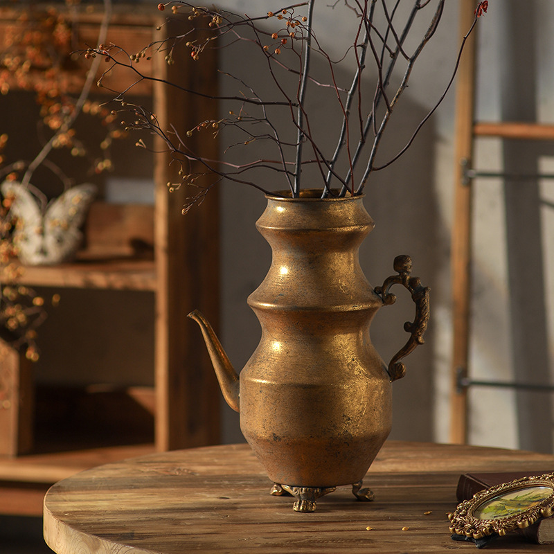 斑驳复古铁艺花瓶侘寂风装饰品