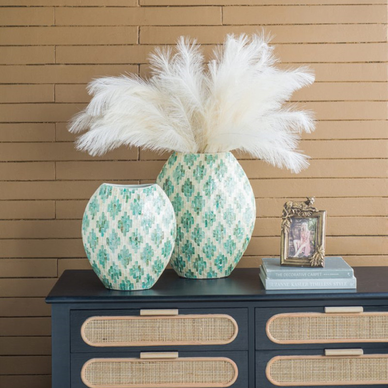 进口贝壳花瓶插花器轻奢感装饰瓶收纳罐干花瓶摆件贝母工艺品