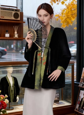 国风仿貂绒上衣女冬装2025 新中式立领夹棉内胆短款外套气质百搭