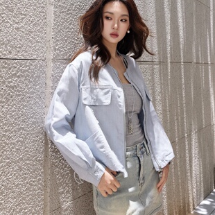 防晒衣26春夏新款 宽松雾霾蓝冰川触感光变防晒外套女 丝麻混纺短款