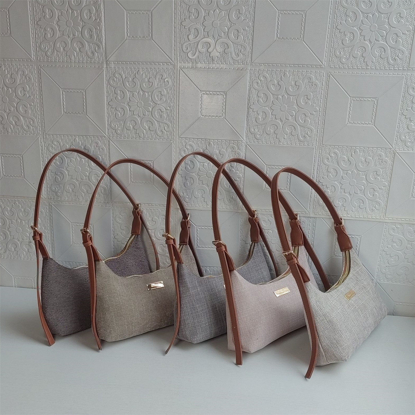 法式复古帆布法棍腋下包