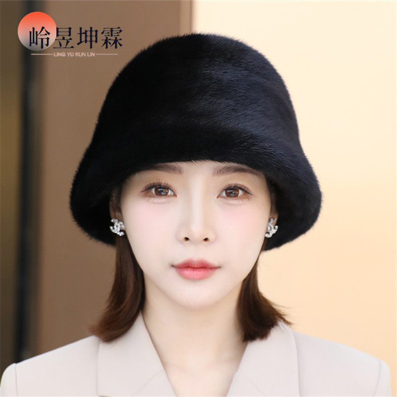 貂皮帽子女士冬季整貂毛护耳时尚韩版礼帽貂绒妈妈皮草保暖渔夫帽
