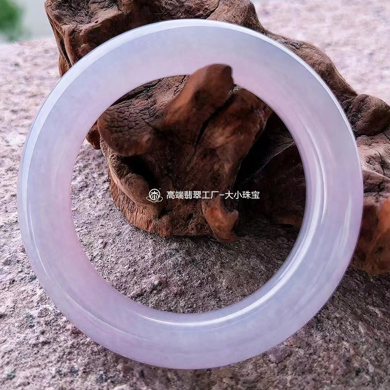 大小珠宝冰糯种粉紫色天然翡翠手镯圆条58*12*12mm细腻干净无瑕疵