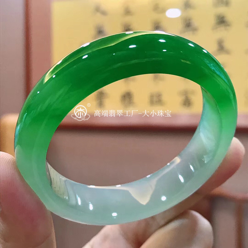 大小珠宝 冰种阳绿辣色翡翠手镯正圈圈口55mm收藏级高端翡翠玉镯