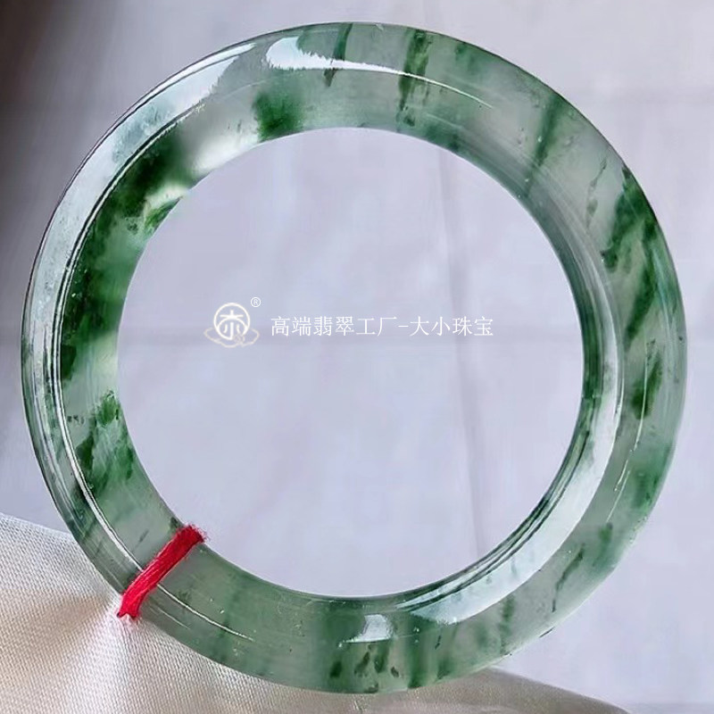 大小珠宝玻璃种飘兰花天然翡翠手镯圆条57老坑起光飘花翡翠玉镯子