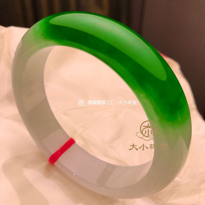 大小珠宝冰糯种一截辣绿天然翡翠手镯正圈57缅甸天然A货翡翠玉镯