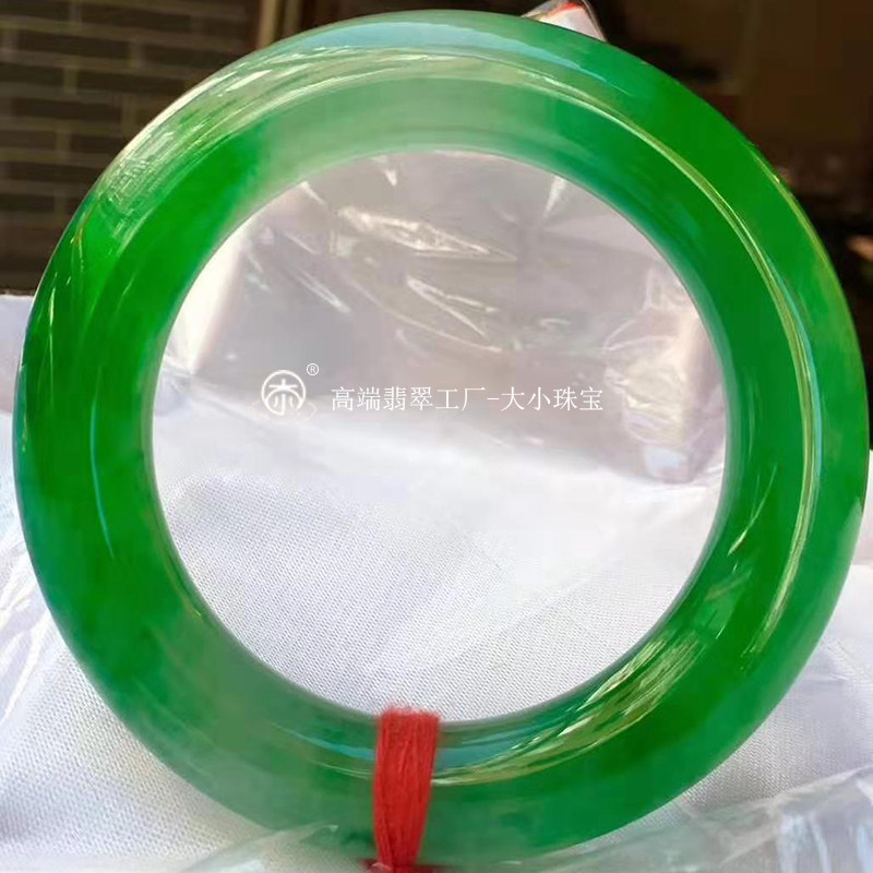 大小珠宝 高端冰种阳绿翡翠手镯圆条54mm天然A货翡翠玉镯女带证书