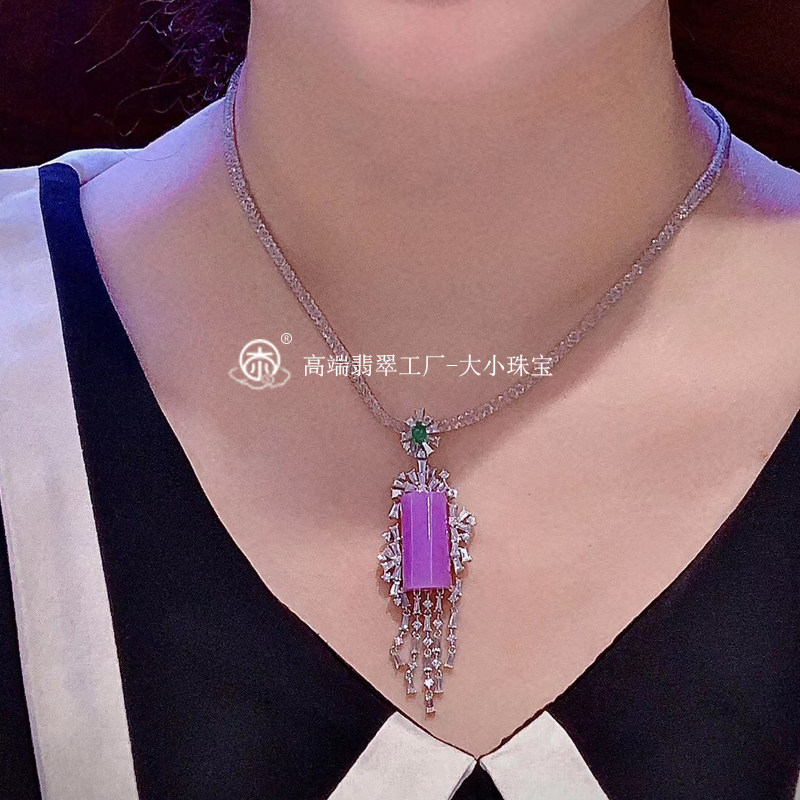 大小珠宝老坑紫罗兰翡翠无事牌吊坠冰种艳紫天然翡翠流苏翡翠挂件