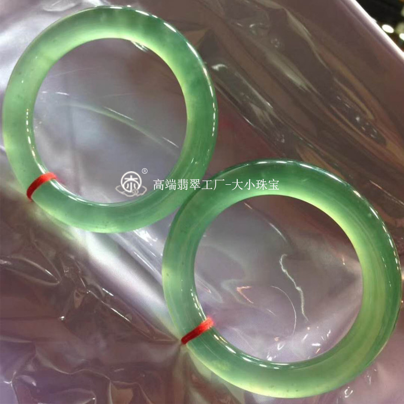大小珠宝 缅甸老坑高冰晴水天然翡翠对镯 圈口54/55mm高端A货翡翠