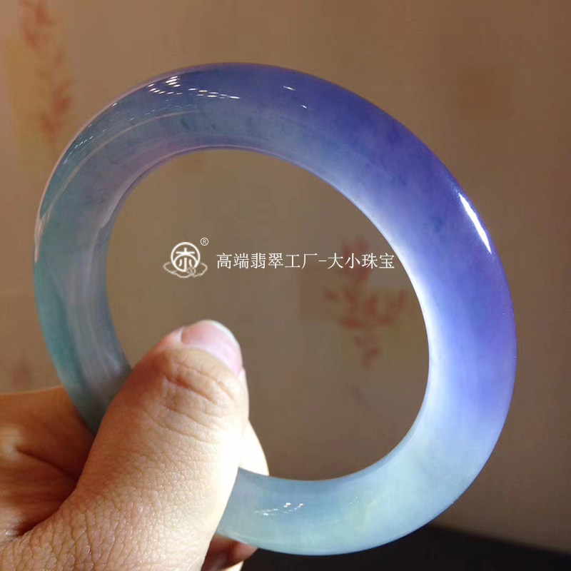 大小珠宝 高端天然A货紫罗兰翡翠玉手镯圆条57缅甸满紫色翡翠镯子