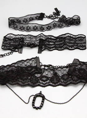 H黑色蕾丝复古性感弹力造型星期三项链颈圈孤品