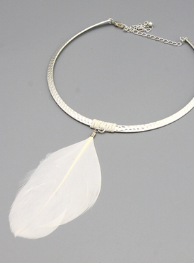 J白色羽毛简约民族复古百搭项链项圈孤品