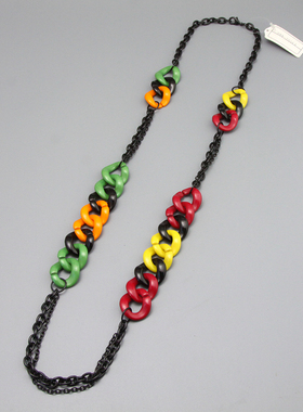 L复古vintage撞色设计超长锁链项链毛衣链孤品