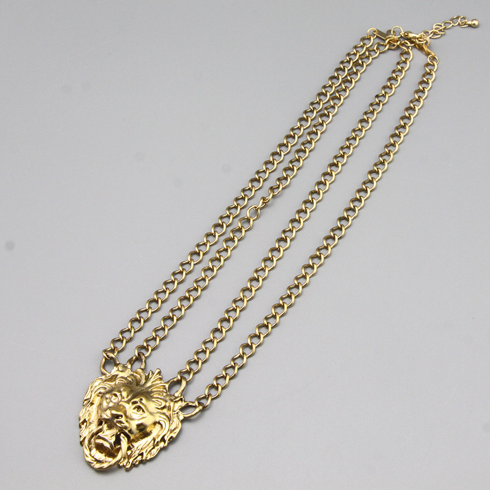 Z复古vintage中古狮头金项链