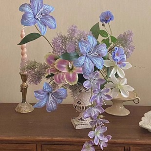 莫奈花园紫色仿真花束网红打卡轻奢高端摆设布置橱窗造景装 饰摆件