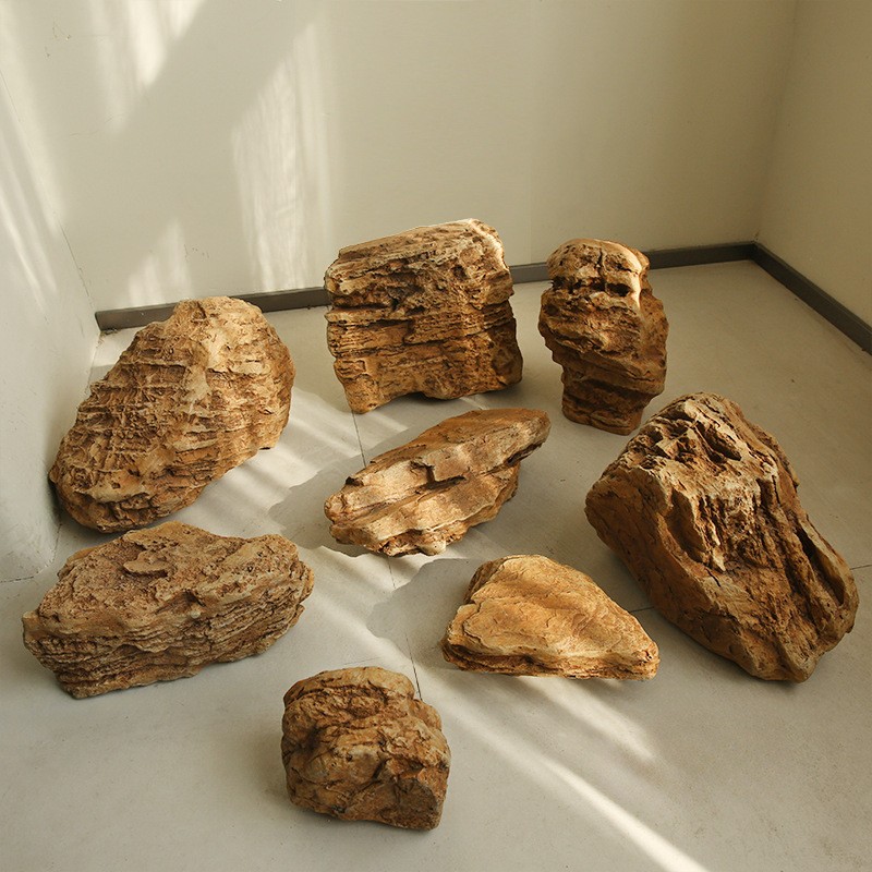 玻璃钢仿真石头千层石摆件庭院装饰不规则景观石沙漠戈壁造景石块