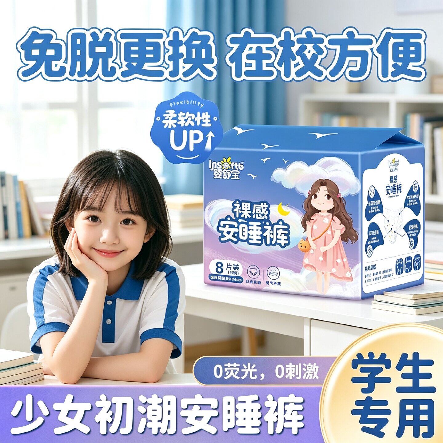 学生生理期魔术贴轻薄棉柔安心裤