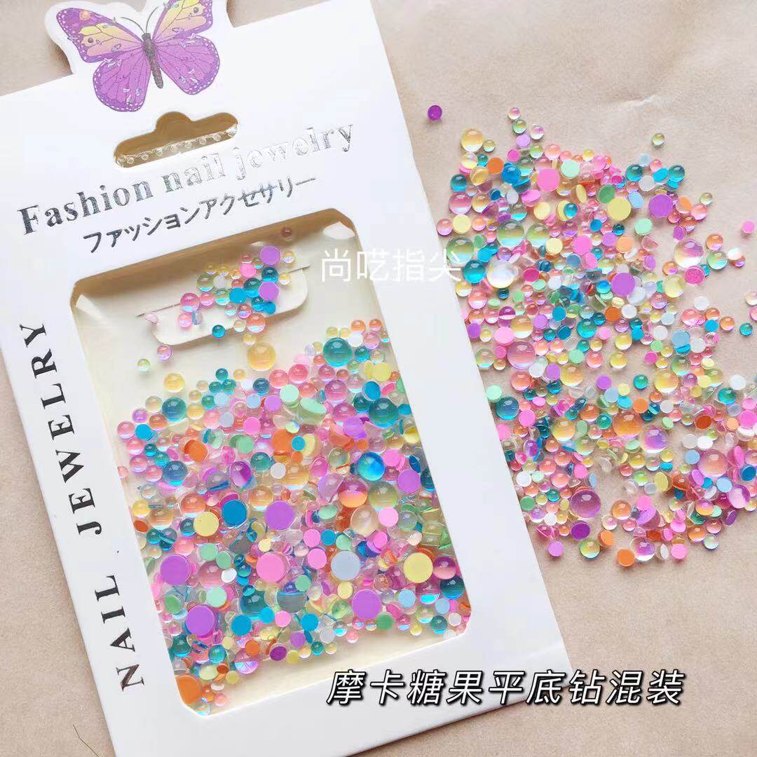 日韩美甲摩卡平底钻彩钻小清新