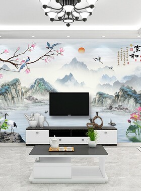 山水家和万事兴电视背景墙纸
