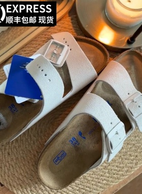 勃肯鞋平底2026夏新款凉鞋博肯男女真皮复古软木包头白色外穿拖鞋