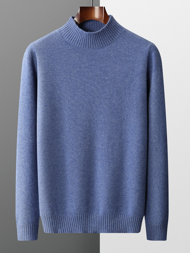 순수 캐시미어 스웨터 남성용 두꺼운 솔리드 컬러 하프 터틀넥 느슨한 따뜻한 풀오버 긴팔 스웨터 울 니트베이스 스웨터