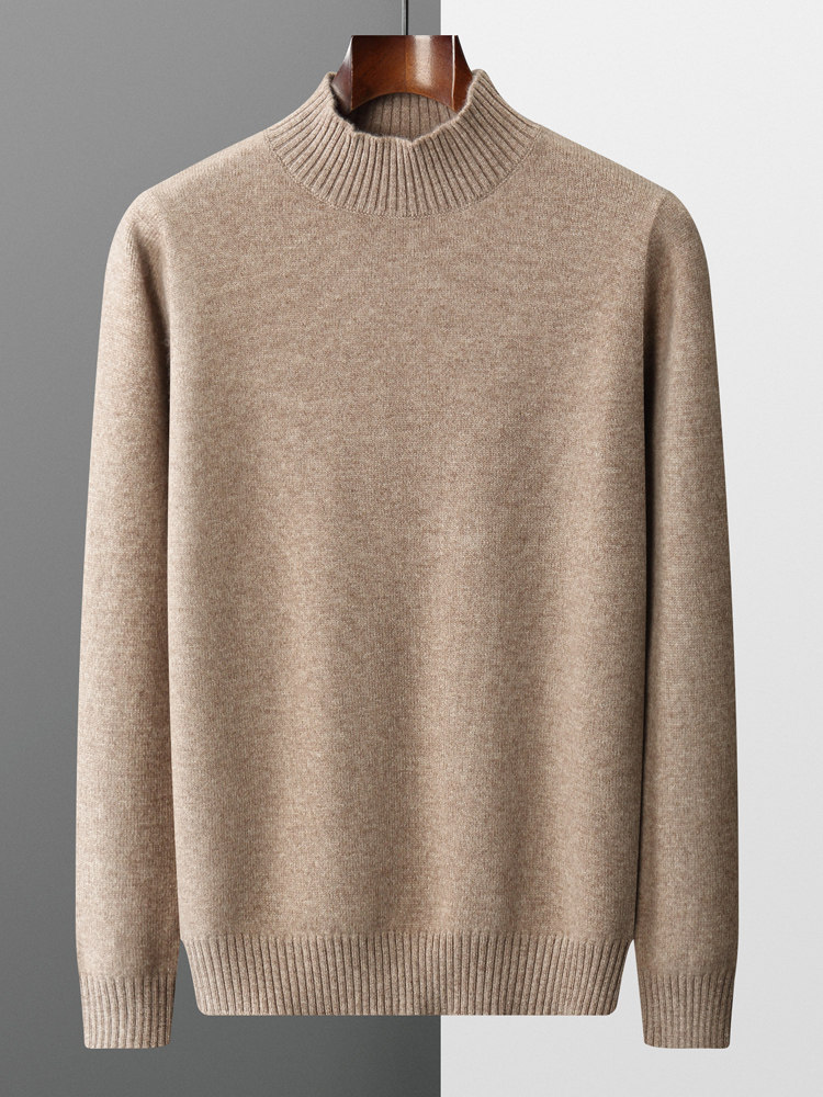 순수 캐시미어 스웨터 남성용 두꺼운 솔리드 컬러 하프 터틀넥 느슨한 따뜻한 풀오버 긴팔 스웨터 울 니트베이스 스웨터