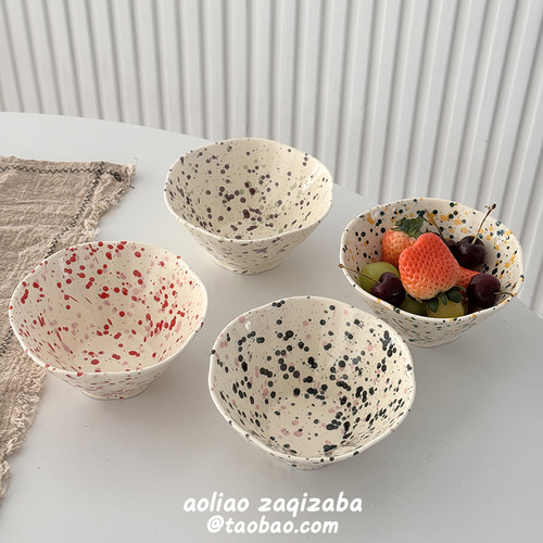 ins风泼墨釉下彩陶瓷饭碗复古酸奶水果碗早餐碗甜品沙拉碗燕麦碗
