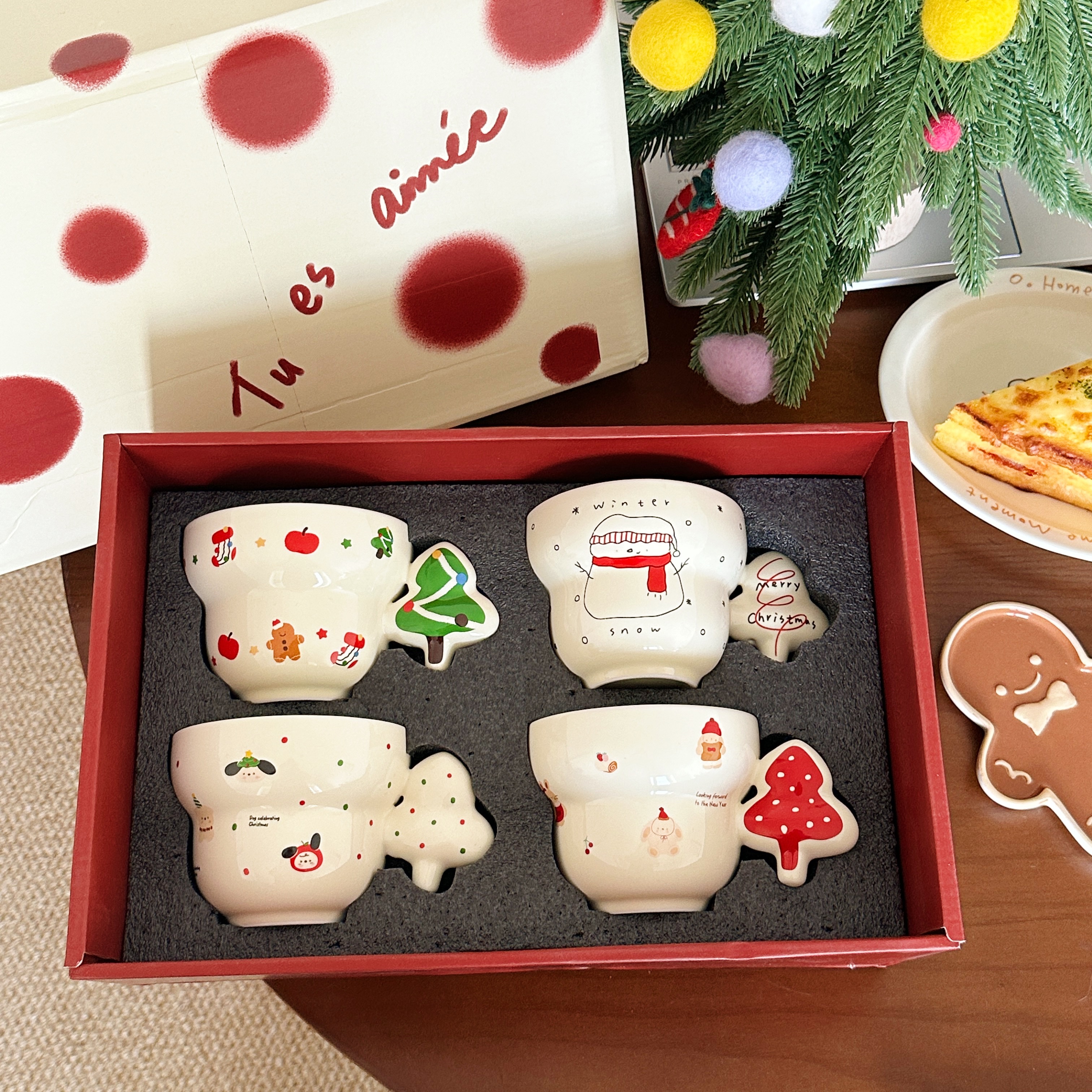 可爱圣诞树礼物陶瓷马克杯套装礼盒喝水杯子创意送闺蜜情侣杯家用