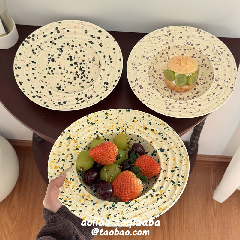 ins风泼墨盘子家用菜盘漂亮陶瓷点心盘意面盘下午茶蛋糕甜品深盘,餐饮具,盘,淘宝优惠券,粉丝福利购,淘宝优惠卷