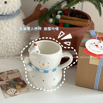 原创可爱雪人马克杯手绘陶瓷