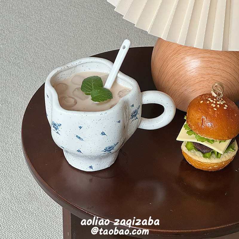 in风手捏手法式碎花马克杯咖啡杯