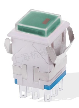 KD2-A21上开 上海永星方形按钮开关自锁 绿色带灯 8脚 3A 白壳