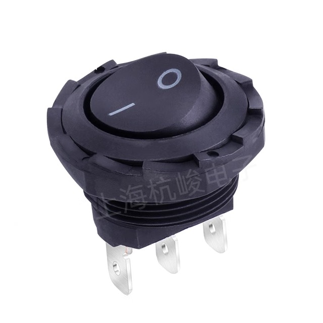 KCD8-12A上开 上海永星圆形船型开关6A 2档3脚 螺母 全黑 250V