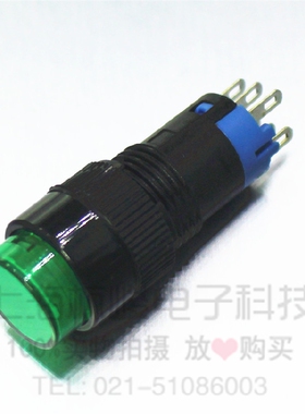 AD12-211上开 上海永星圆形按钮开关绿色无灯 自锁 6脚 双极