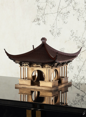 新中式实木古建筑办公室送礼摆件