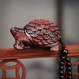 小叶紫檀摆件金钱龟实木雕刻绿檀乌龟长寿龟手把件文玩招财工艺品