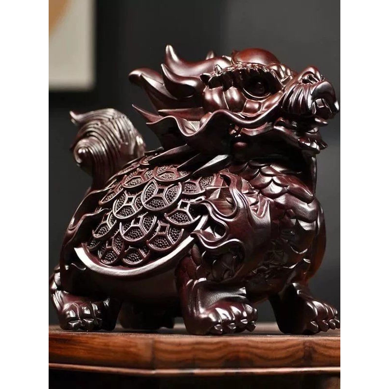 黑檀木雕龙龟摆件实木质龙头龟玄武家居办公室送礼装饰红木工艺品