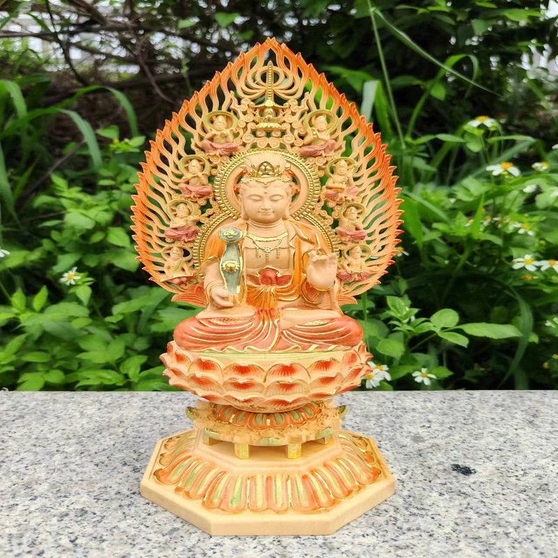 桧木彩绘贴金《普贤菩萨》佛像家用供奉属龙蛇生肖本命佛摆件