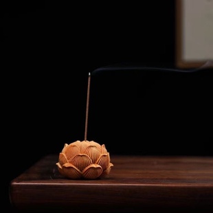 崖柏木雕香插莲花香炉家用室内禅意简约檀香沉香熏香香座线香摆件