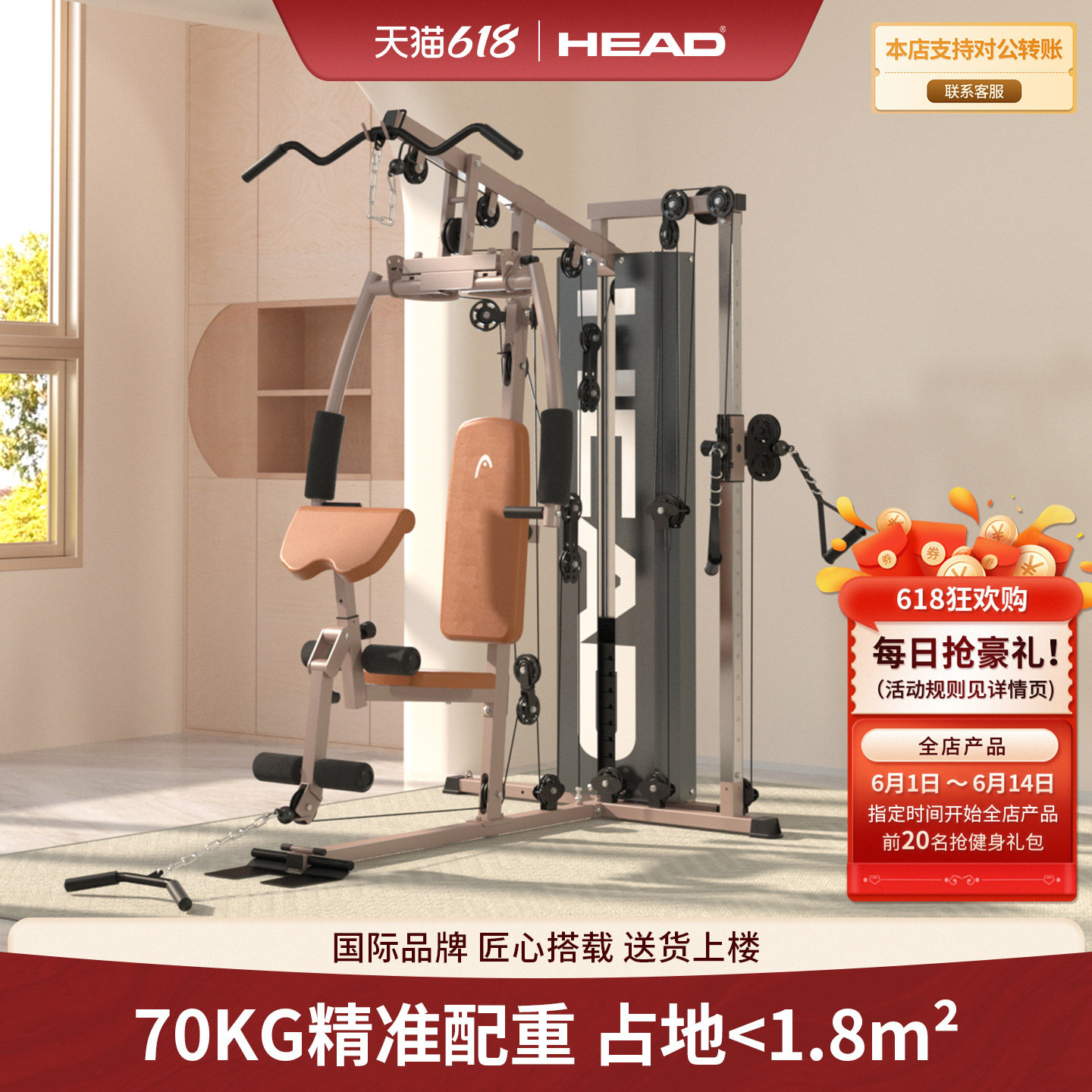 HEAD海德健身器材家用多功能一体高位下拉单人站综合训练器组合房