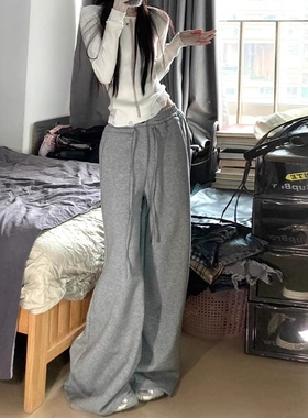 jazz纽扣阔腿运动卫裤女拖地长裤子春秋辣妹宽松慵懒松弛感休闲裤