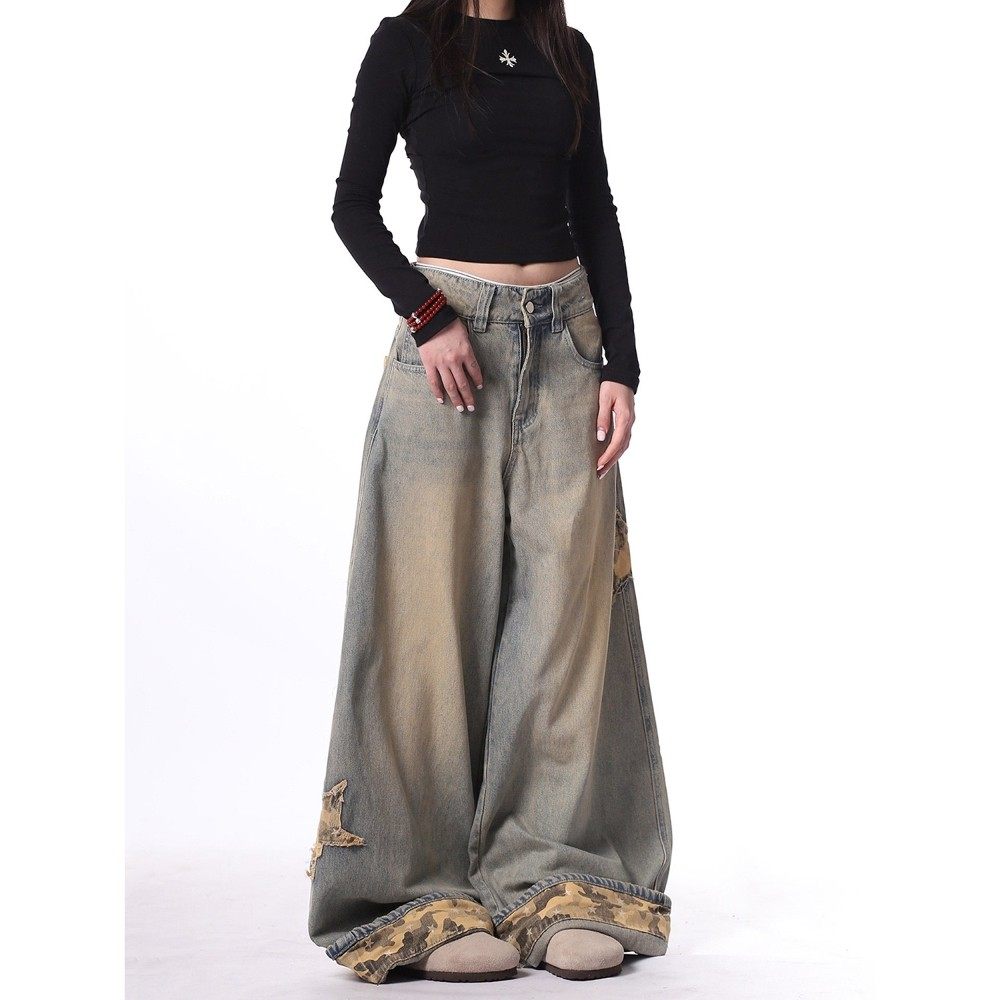 废土风水洗做旧牛仔裤女辣妹阔腿运动裤秋冬宽松慵懒爵士舞休闲裤,女装/女士精品,卫裤,淘宝优惠券,粉丝福利购,淘宝优惠卷