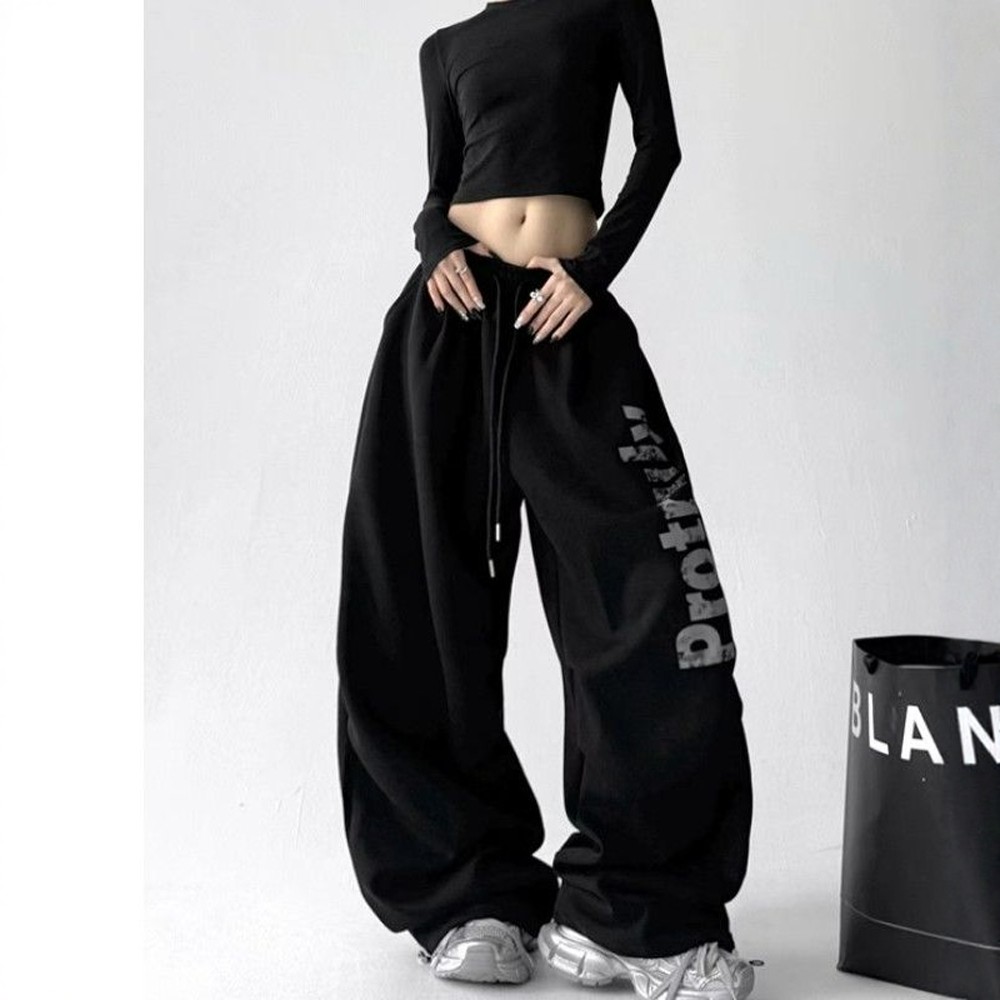 黑色阔腿运动卫裤女秋冬嘻哈爵士舞长裤子美式潮牌宽松慵懒休闲裤,女装/女士精品,卫裤,淘宝优惠券,粉丝福利购,淘宝优惠卷