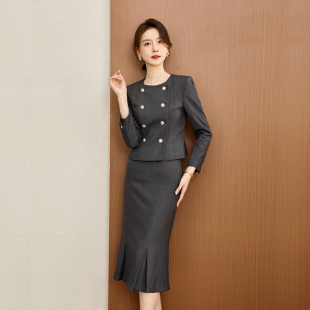 职业西服套裙女秋高级感气质女神范通勤双排扣正式 场合面试ol正装