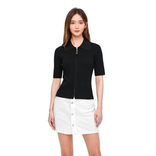 内蒙古产100纯山羊绒衫短袖女小翻领双拉链薄款针织开衫五分袖