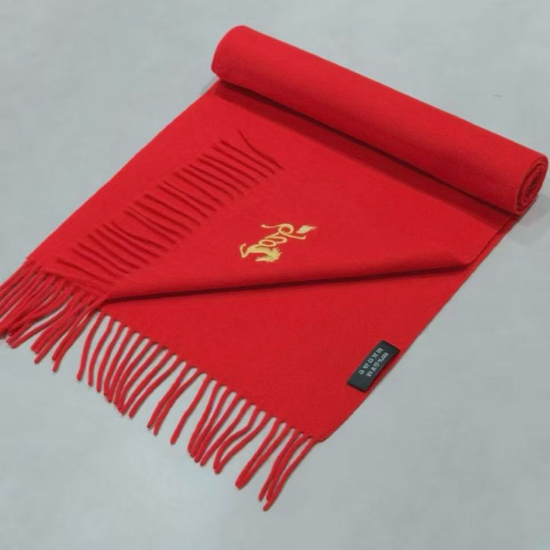 马年新款山羊绒围巾百搭保暖围脖男女款年会中国红色礼品定制刺绣