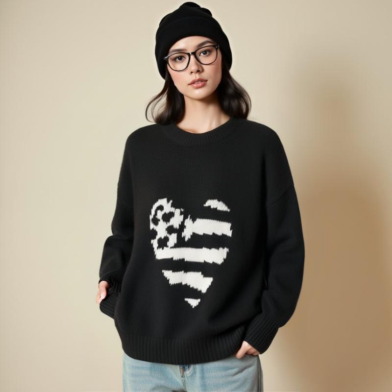 内蒙古产纯山羊绒衫女圆领加厚提花针织衫毛衣打底衫保暖简约百搭