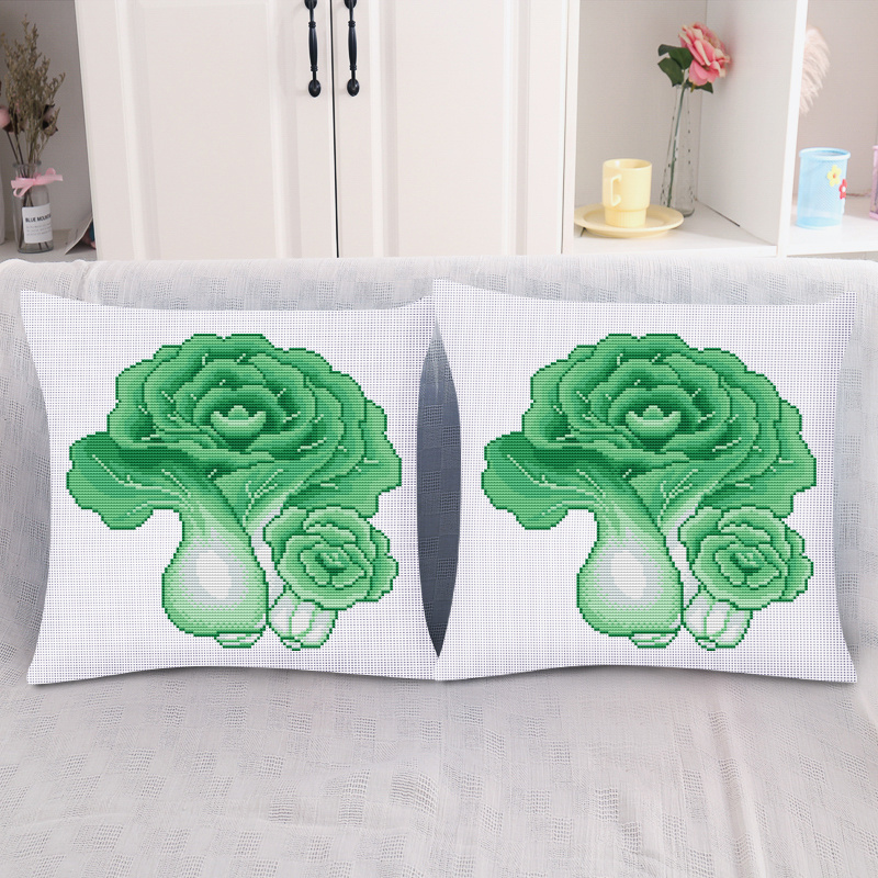 自己绣精准印花十字绣抱枕百财