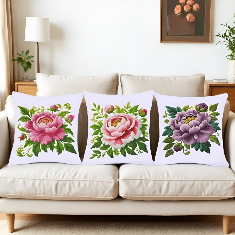 三边拉链牡丹花十字绣自己棉线绣