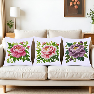三边拉链牡丹花十字绣2025新款抱枕非满绣自己棉线绣客厅沙发枕套
